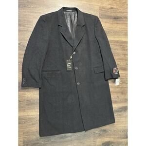 Silver Cloud Mens Cashmere Blend Trench Coat Black Size 46R Woven Italy OverCoat
